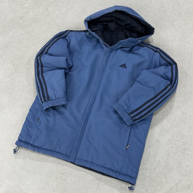아디다스 삼선 블루 후드 패딩 점퍼 95-100