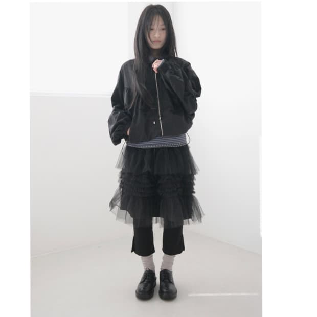 에프터먼데이 샤스커트 캉캉 프릴 쉬폰 미디스커트 치마 검정