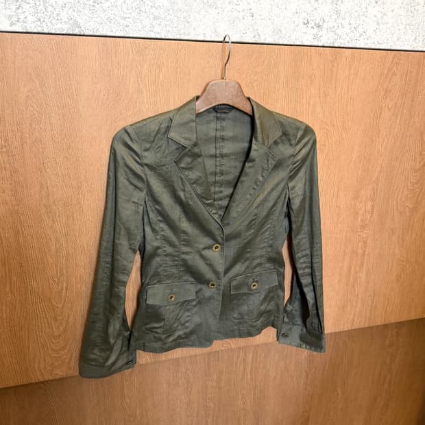 빈티지 테일러드 자켓 투 버튼 플랩 포켓 디테일 슬림핏 카키