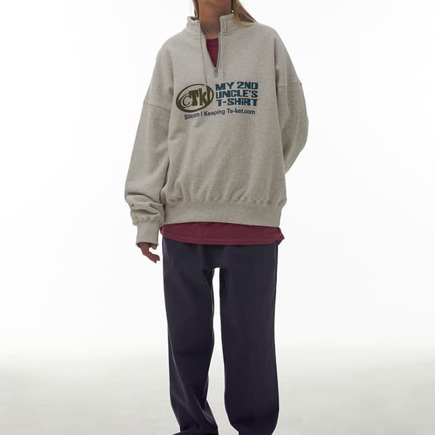 테켓 하프 집업 맨투맨 멜란지 그레이