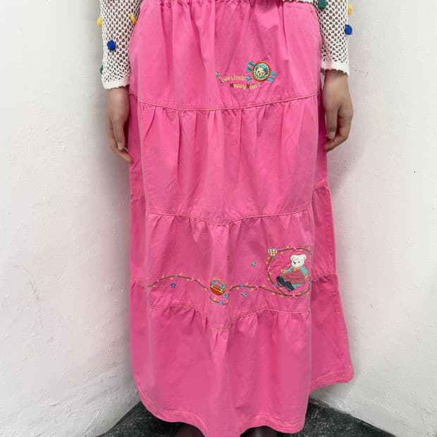 핑크 키치 자수 캉캉 롱스커트 *레어🧸💖