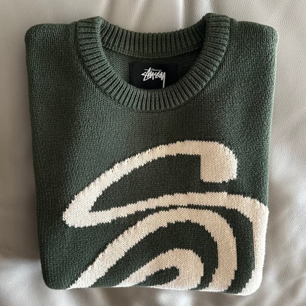 스투시 컬리 S 니트 스웨터 L 그린