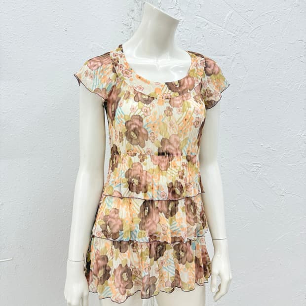 빈티지 플러워 시스루 프릴 레이어드 원피스