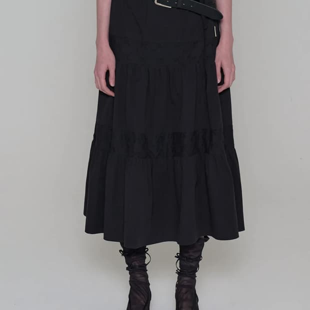 Rockcake Lace Point Long Skirt - Black