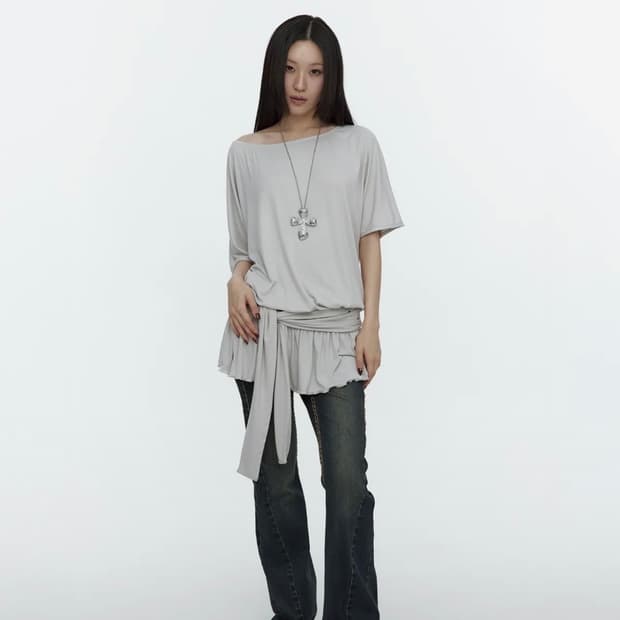 러프넥 Waist Tie Dress 웨이스트타이드레스