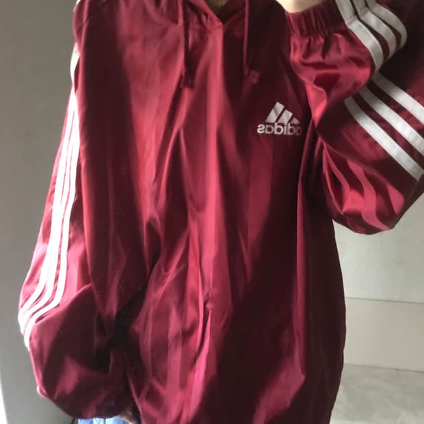 아디다스 00s 버건디 빅로고 나일론 후드티