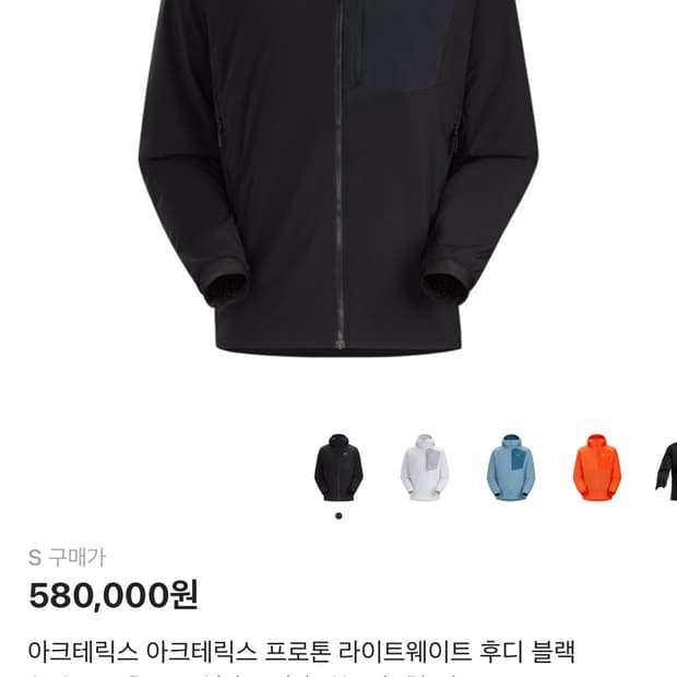 아크테릭스 프로톤 라이트웨이트 후디 블랙 S