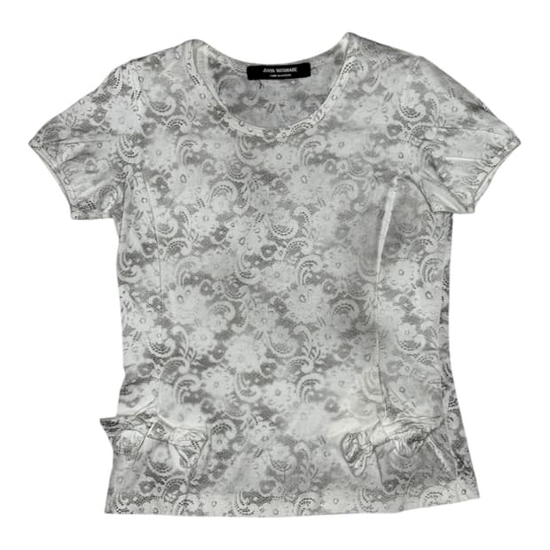 2003 준야 와타나베 무수한 꽃과 입체 리본 디테일 반팔 티셔츠