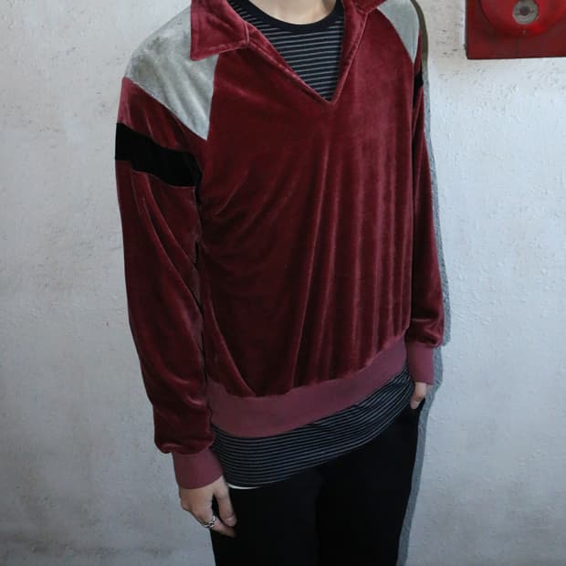 90s 빈티지 버건디 럭비셔츠 