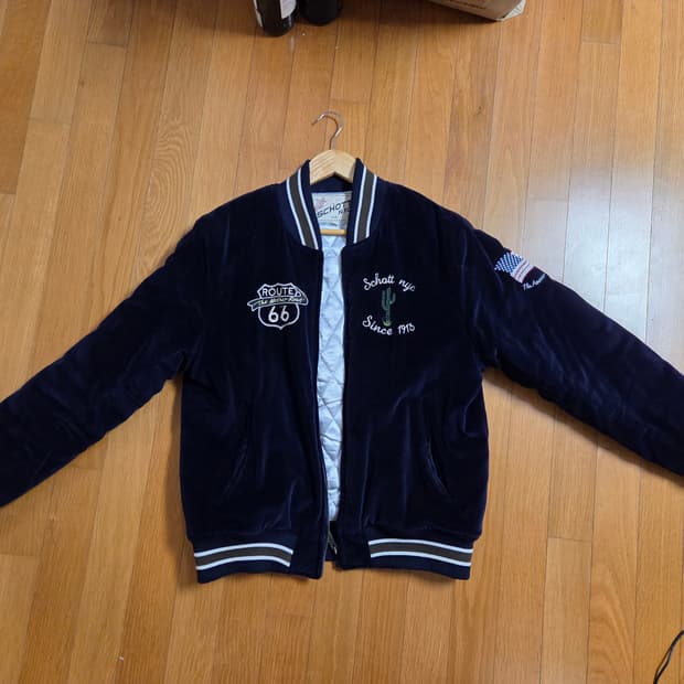 Schott NYC 벨벳 야구 점퍼 네이비, 스카잔, 수비니어 자켓 L