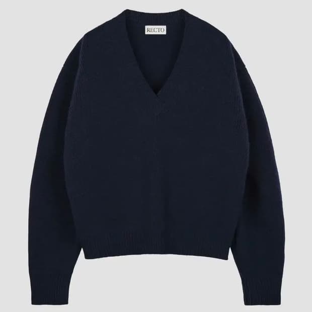 렉토 청키 브이넥 니트 S 네이비