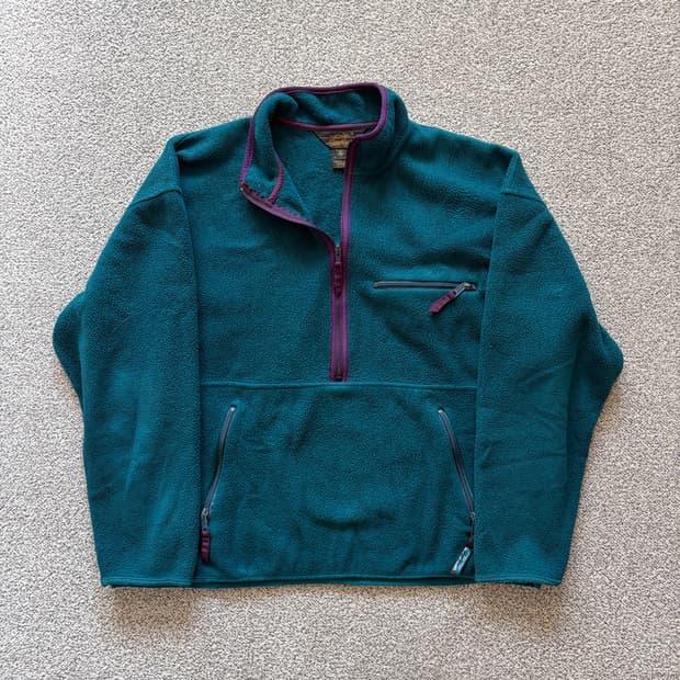 90s 빈티지 에디바우어 폴라텍 쿼터 집업 아쿠아틸 xl us메이드