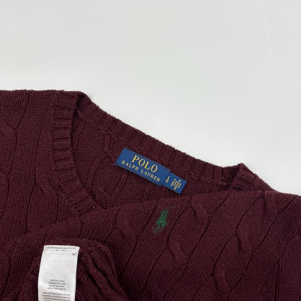 Polo 폴로 랄프로렌 신형 코튼 버건디 케이블 니트