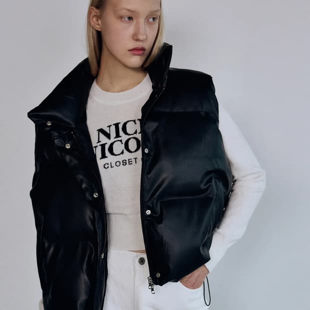 닉앤니콜 레더 로고 패딩 베스트 조끼