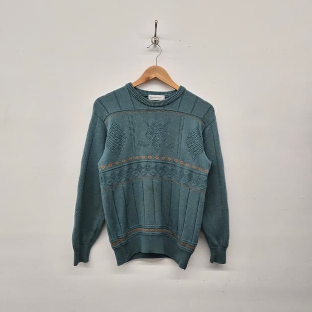 버버리 패턴 니트 스웨터 블루 남성 M