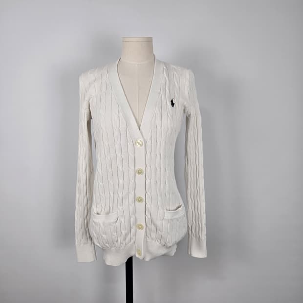 a0112. 폴로 랄프로렌 화이트 케이블 니트 가디건 M