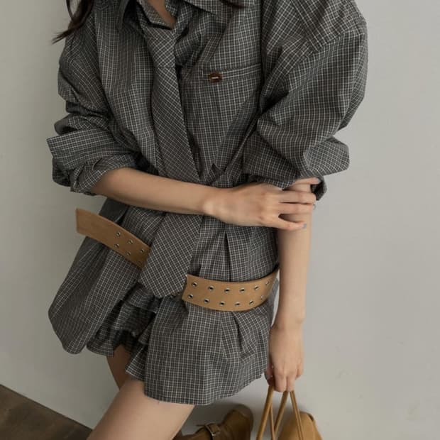 톰걸 모스 타이셔츠 세트 차콜