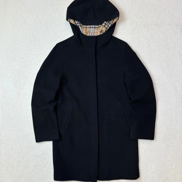 버버리 블루라벨 00's 재팬 울 스트레이트 후디 코트 PN6042   