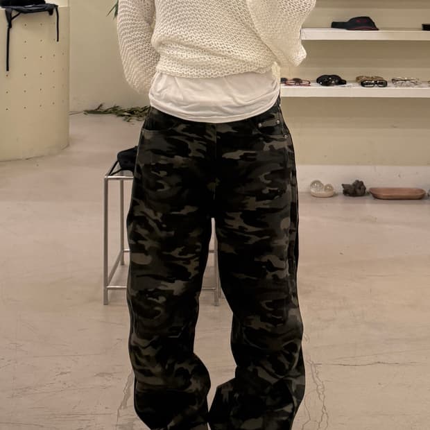 빈티지 카모 스냅 와이드 팬츠 U644