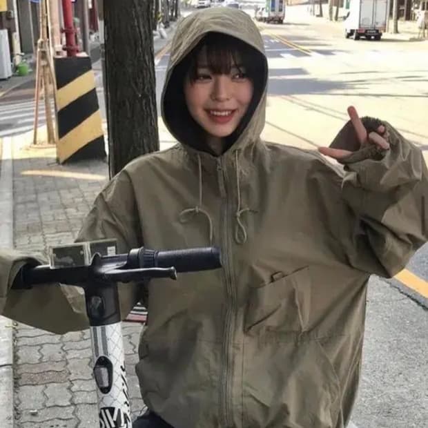 후드 빈티지 바람막이 자켓 숏야상