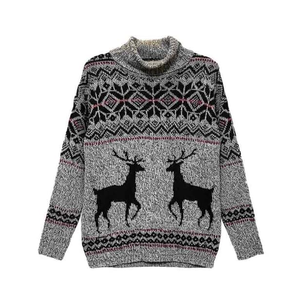 USA VINTAGE 터틀넥 롱 니트 노르딕 패턴 디테일 그레이