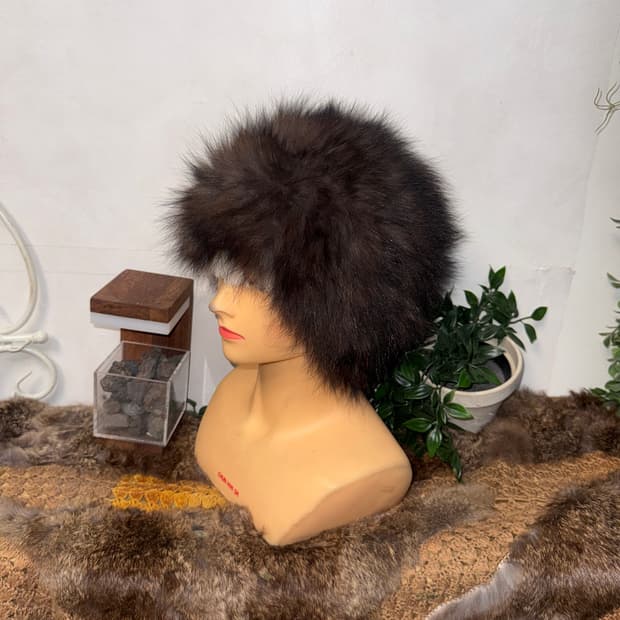 Dark brown fur knit eskimo hat