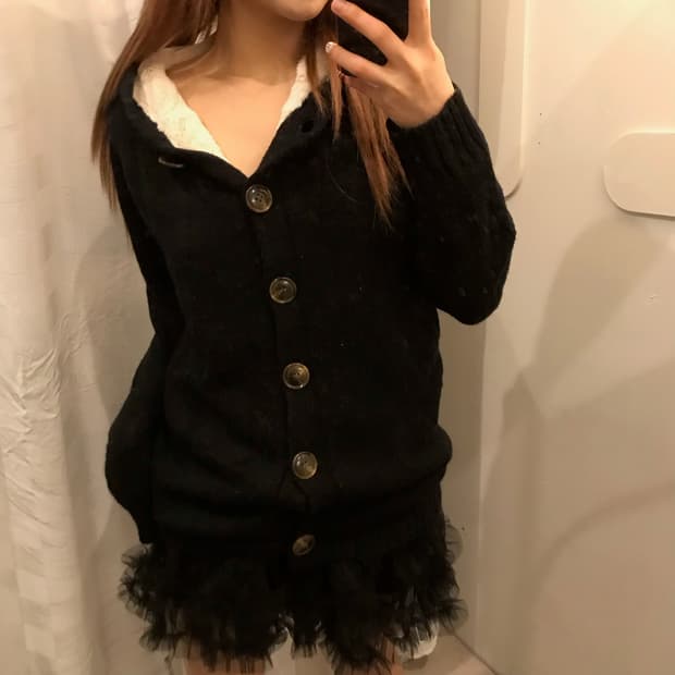 JPN Vintage 모리걸 스쿨룩 퍼 니트가디건