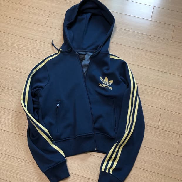 L 아디다스 후드집업 져지 자켓 연노랑 짙은파랑 네이비