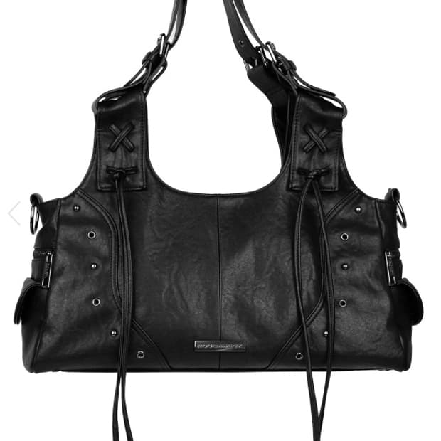러프넥  Vintage Rivet Shoulder Bag Black