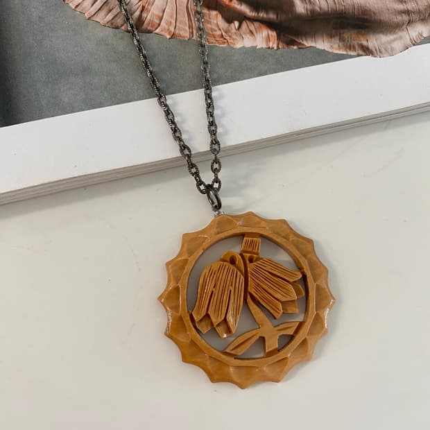 빈티지 플라워 우드 목걸이 주얼리 악세사리
