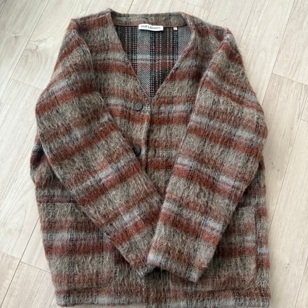 아워레가시 가디건 모헤어 어멘트 체크 50사이즈