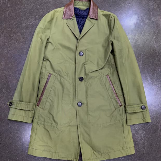 시스템옴므 양가죽 배색 싱글 트렌치코트 올리브 95