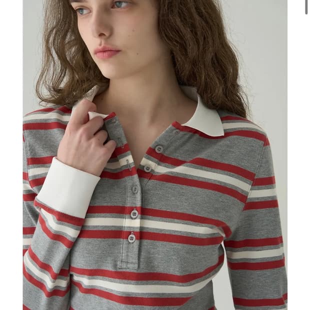 (새상품)(S) 드로우핏 우먼 멀티 스트라이프 슬림 카라 피케 티셔츠 [