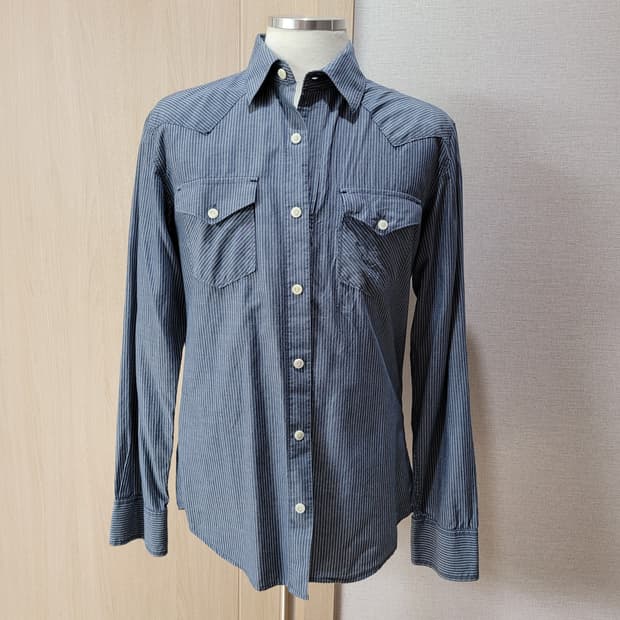 스파오 SPAO 남자 웨스턴 스트라이프 셔츠 L 블루