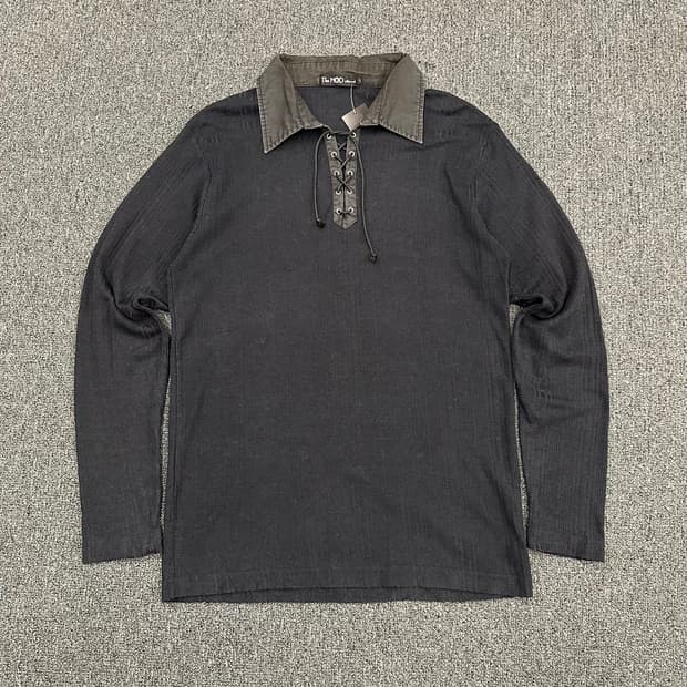 L)Japanese vintage 레이스업 블랙 골지 롱슬리브