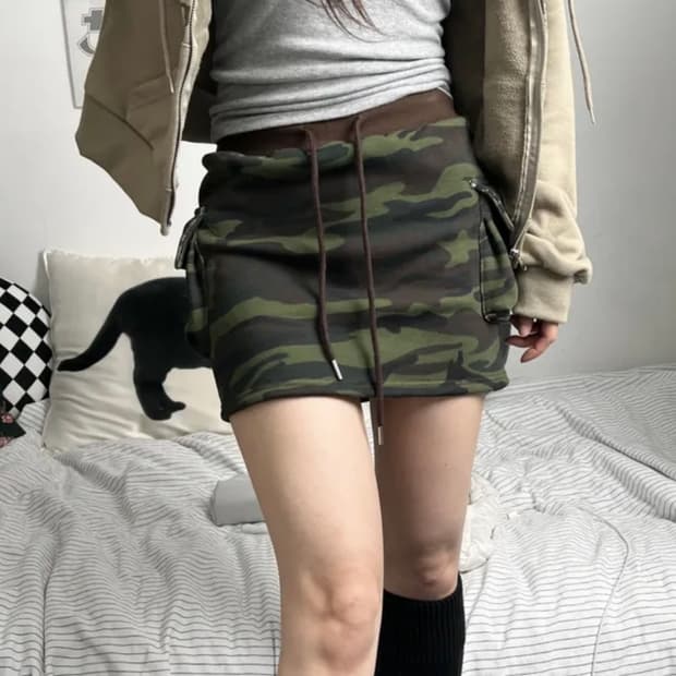 오피엠 밀리터리 카고 미니 스커트