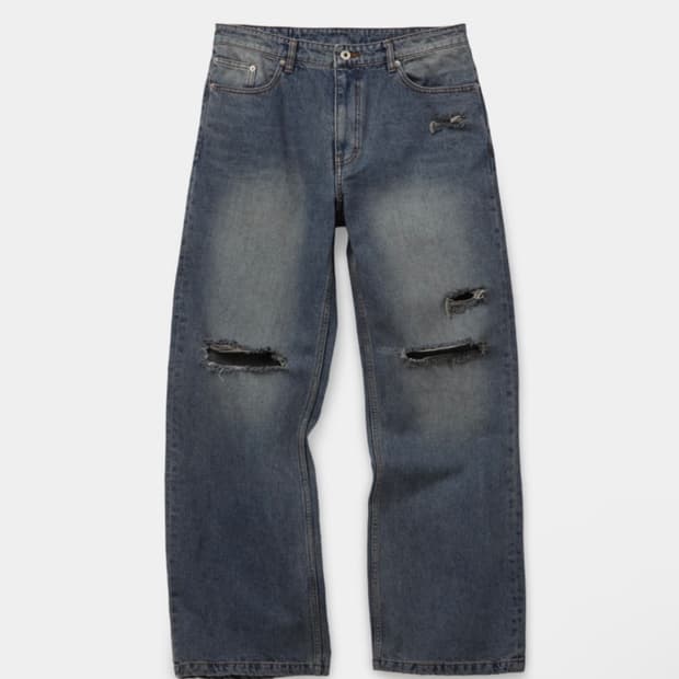 [XL][새제품]쿠어 디스트레스드 세미 플레어 진스 워시드인디고