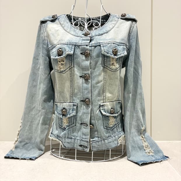 버튼 데님 자켓