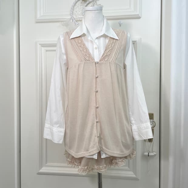 coral beige knit crochet vest cardigan&w