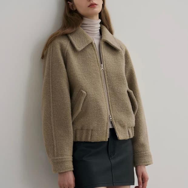 드로우핏 우먼 알파카 부클 밴딩 집업 숏 코트 카키 그레이 S 새상품