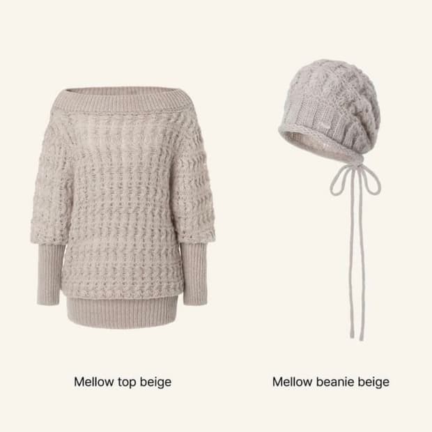 쓰리타임즈 멜로우 비니 니트 세트 판매합니다