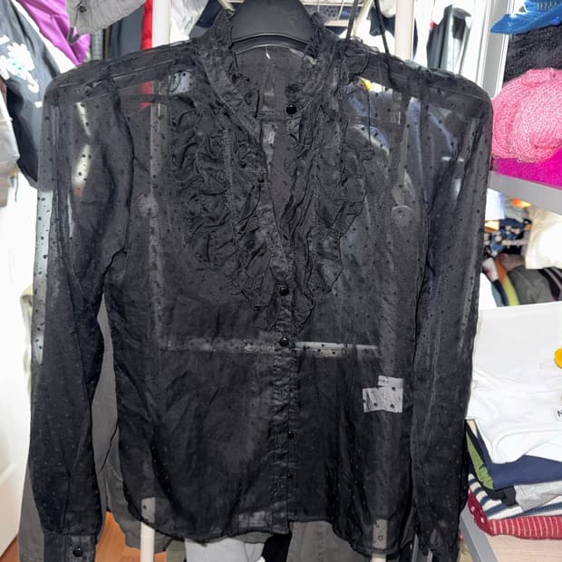 빈티지 땡땡이 시스루 프릴 블라우스