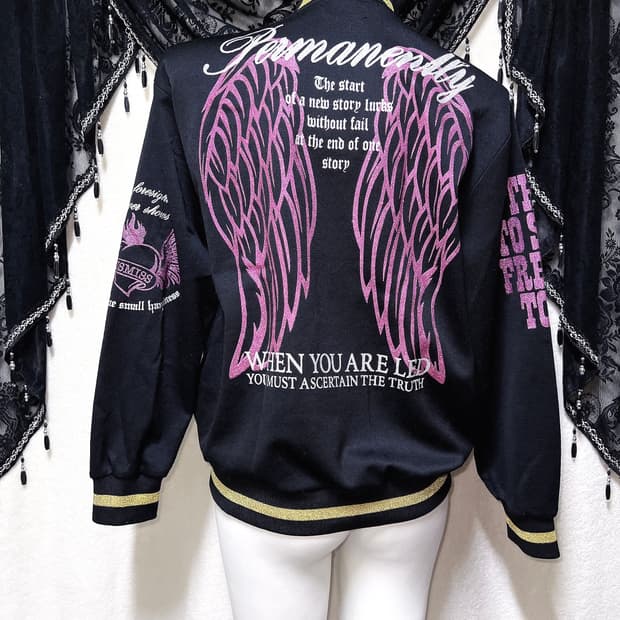 y2k 와투케 날개 윙 프린팅 글리터 저지 집업 자켓 오네갸루 펑크 핀터