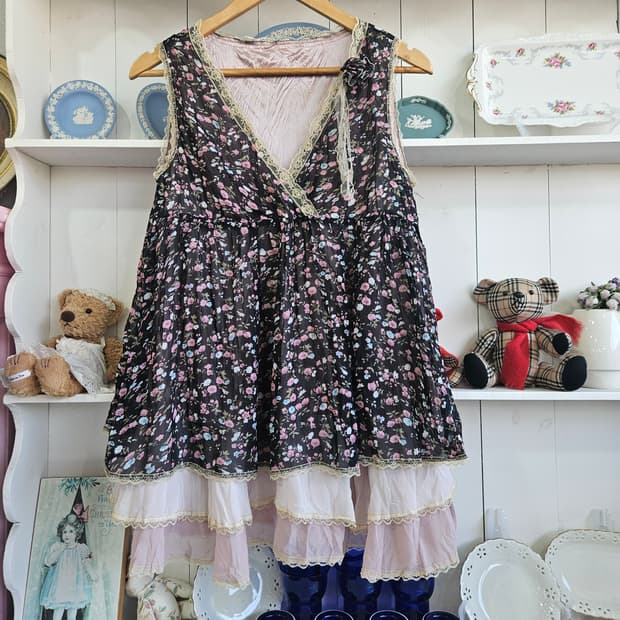 플라워 레이어드 캉캉 쉬폰 원피스