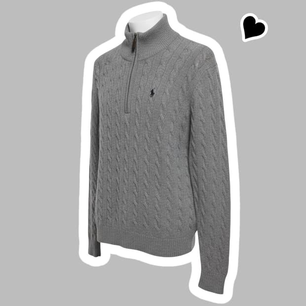 신형 qr라벨 폴로 랄프로렌 라이트그레이 캐시미어 꽈배기 반집업니트