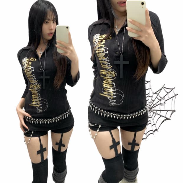 [ICOM] 펑크 고딕 골드 레터링 pk 롱슬리브