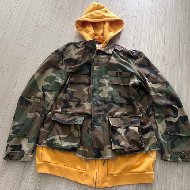 ( 데드스탁) R13 16ss 옐로우 카모 아부 후디 재킷