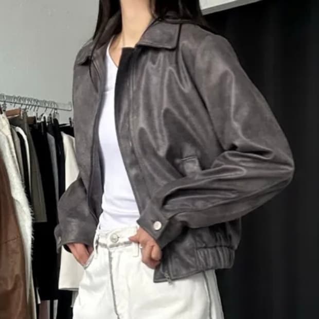 레더 블루종 자켓 그레이