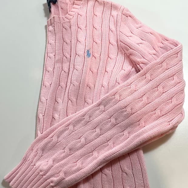 폴로 랄프로렌 꽈배기 니트 딸기우유색