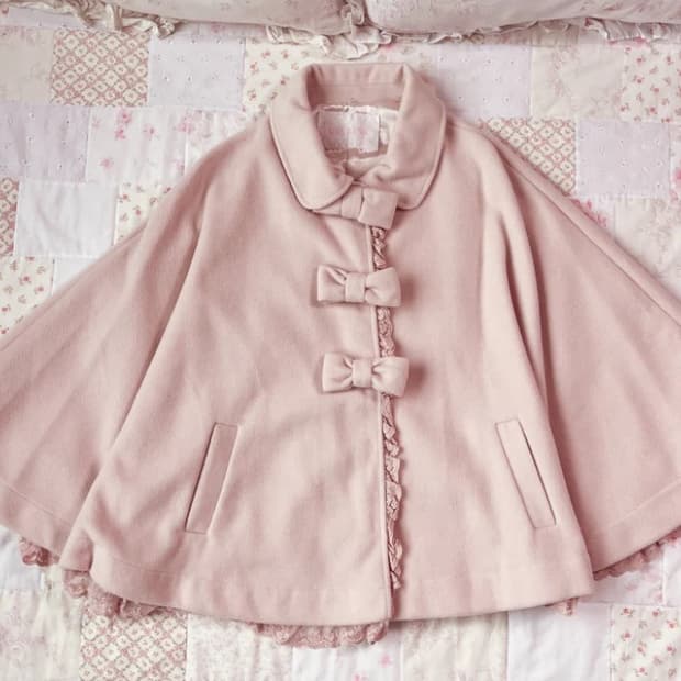 리즈리사 리본 핑크 케이프 코트 망토 판초 히메갸루 로걀 양산형 로리타